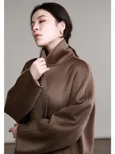 カシミヤコート レディース ミディアム丈 ビンテージチョコレートカラー サイドスリット ダブルフェイスカシミヤ