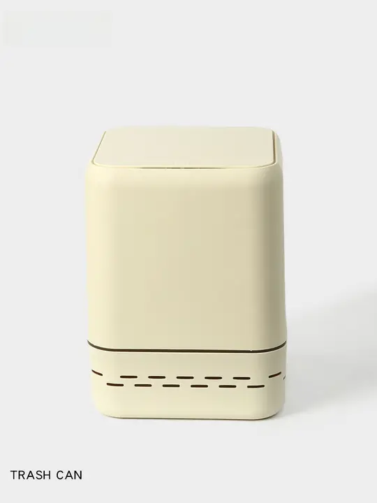 フタ付き家庭用ゴミ箱【クリームカラー・押し式・角型】