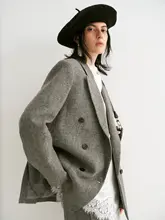 高級感あるグレーのウールダブルブレストジャケット【テーラードカラー・ワイドパンツ（セットアップ対応）】