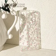 やわらかなピンクの花柄iPhoneケース【シンプルで可愛い・透明シリコン・iPhone対応】