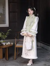 民国風 秋冬用デイリーファッション【刺繍入り大袖トップス・筒型スカート】（セットアップ対応）