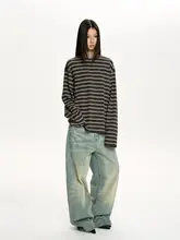 レディース 春用ストライプ長袖Tシャツ【ラウンドネック・フィット・カジュアル】
