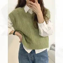 レディース 春秋用 レースニットベスト【Vネック・ゆったりしたシルエット・レトロスタイル】