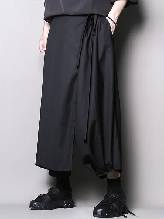 スカートパンツ メンズ アシンメトリーデザイン 立体裁断 ルーズ クロップドパンツ カジュアル モード