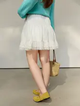 秋適用の綿製刺繍レース付きフレアスカート【大きいサイズ・スウィートスタイル】（セットアップ対応）