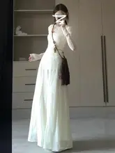 高身長向け春用レイヤードコーデ 褶皺メ ッシュトップスとロングフレアパンツ【ホワイト・キャミソール付き】（セットアップ対応）