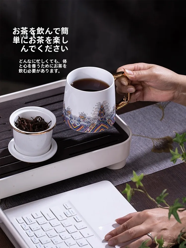 茶碗 陶器 マグカップ 蓋付き 家庭用 個性的な金彩 波：出産祝いに最適なデザインと実用性のバランス
