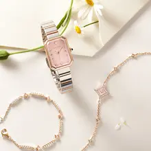 腕時計 ブレスレット レディース スクエアケース スター ピンク 上品 誕生日プレゼント 「Lola Rose」