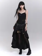 独特で美しいデザイン！黒の不規則型ロングスカート【夏用・女性用】
