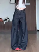 深みのあるデニムのワイドレッグパンツ【レトロデザイン・フィット・長め丈】