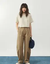 北岛AMUU ラウンドネック ゆったりフィット 無地 半袖Tシャツ レディース 夏用 シンプルカジュアル