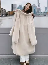 カーキ色の中長丈フリースコート【冬用・羊毛・加厚デザイン】