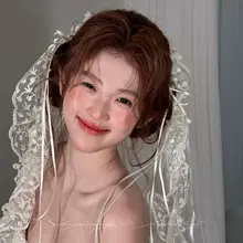 レトロレースのリボン付きヴェール【新婦用・エレガントなヘアアクセサリー】
