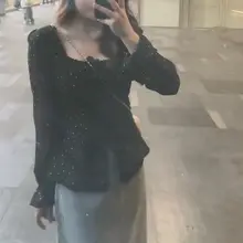 フレンチヴィンテージ風ドット柄長袖ブラウス【幅広サイズ・ボックスネック・春用】（セットアップ対応）