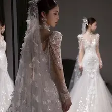 豪華なパールレースの長いウェディングベール【結婚式用・華やかさ・重工デザイン】
（セットアップ対応）