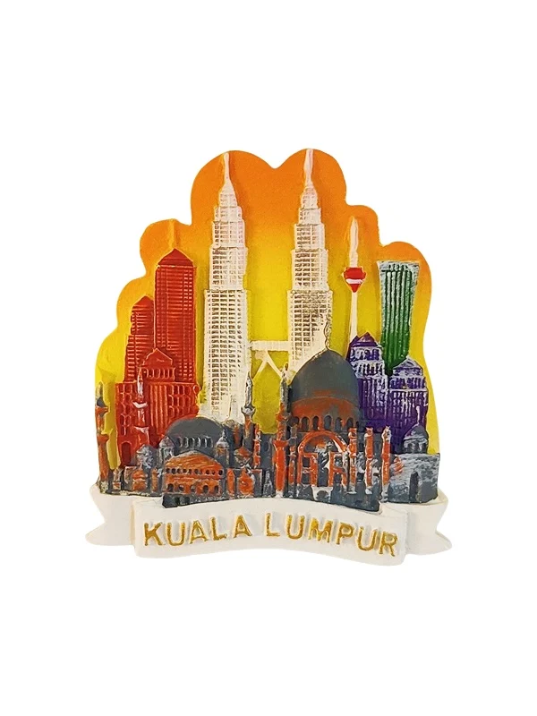マレーシアのツインタワー樹脂製マグネット【立体デザイン・アイスランド風彫刻・旅行記念品】