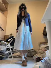 美しいデザインの青いキャミソールワンピース【無袖・長丈・春用】（セットアップ対応）
