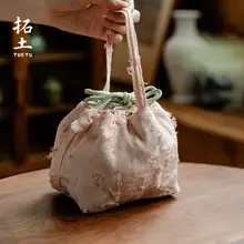 中国風デザインの天竺織りタッセル付きトートバッグ【茶具収納・旅行用】