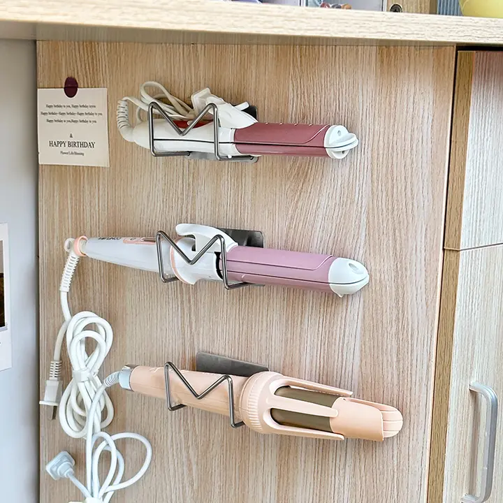 ヘアアイロンホルダー 壁掛け 耐熱 穴あけ不要 卓下 洗面所 コテ ストレートブラシ 収納ラック