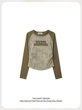 秋季用 アメリカンテイストのラグランスリーブTシャツ【タイダイ・ロゴプリント・ウエストシェイプ】