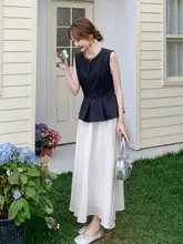 洗練された雰囲気の女性用ワンピース風ドレス【ノースリーブ・ウエスト絞り・スカート付き】（セットアップ対応）