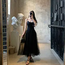 クラシックデザインのスリーブレスメッシュドレス【美しいウエストシェイプ・ロングスタイル】
