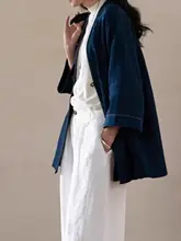 ストライプ柄のリネン混オーバーサイズカーディガン【女士用・ゆったりフィット】