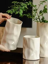 氷ひび模様の陶器製フラワーベース【フランス風・デスクトップ装飾用】