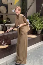 高級感のあるハイネックニットトップスとベスト、スリムパンツ【秋用・カジュアル・ミニマルデザイン】（セットアップ対応）