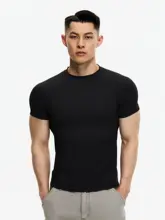 半袖Tシャツ メンズ 接触冷感 ストレートショルダー 袖口リブ ウエストシェイプ フィット感 筋肉強調 ジム インナー 「DAYNY」