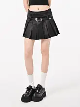 肌理サテンのブラックハイウエストスカート【薄手・プリーツ・女性用・夏用】