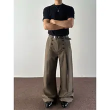 ダブルボタンのプリーツパンツ【秋春用・アメリカンヴィンテージ・フィット・通勤対応・ワイドシルエット】