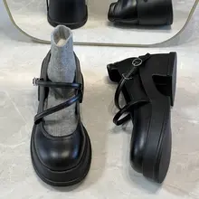 牛革製 厚底マリジェンシューズ【イギリス風・太ヒール・ラウンドトゥ】