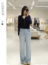 LunaSelected 夏用ハイウエストデニムワイドパンツ【柔らかい質感・ウォッシュ加工・フィット】