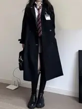 高級感ある小柄向けブラックトレンチコート【春秋用・中長丈・JKスタイル】