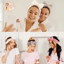 リボン付きフェイスマスク用ヘアバンドセット【防吸水・手首カバー付き・ふわふわ素材】