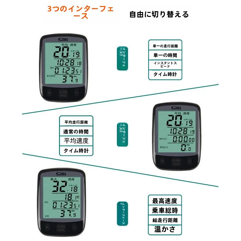 自転車速度を正確に測定するための夜光スピードメーター Sunding 563A