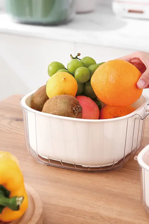二層式水切りバスケット【プラスチック製・キッチン用・野菜・果物用】