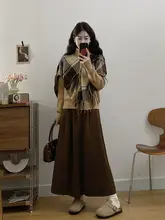 大きいサイズの韓国風コーデ！チェック柄ニットカーディガン＆スカート（セットアップ対応）