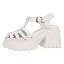 高粗ヒールの厚底ローマスタイルサンダル【真皮・女性用・夏向け】