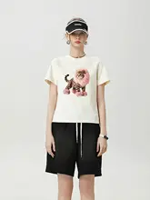 Y2Kスタイルの半袖Tシャツ【レオパード柄・ユニークな猫デザイン】