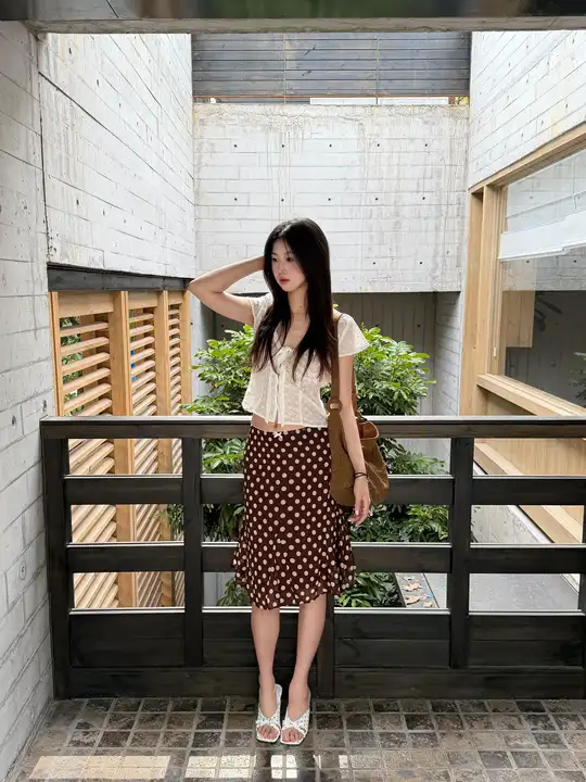 ブラウンドットローハイウエストレースバタフライリボンマーメイドスカート【夏用・大人可愛い】（セットアップ対応）