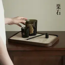 胡桃木製 長方形トレイ【侘び寂び風・ティーセット用】