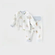 ベビー服 2点セット キッズ 男の子 女の子 綿100% くま柄 ハイウエスト お腹カバー 着脱簡単 春秋