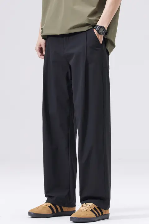 極上の柔らかさのアイスシルクスーツパンツ【夏用・ワイドフィット・速乾直筒デザイン】（セットアップ対応）