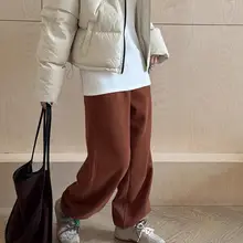 ウエストゴムの裏起毛カジュアルパンツ【秋冬用・ハイウエスト・ストレート・ワイドレッグ】