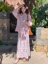 フレンチスタイルのピンクストライプレースシャツとスカート【春夏用・デザイン性・女性用】（セットアップ対応）