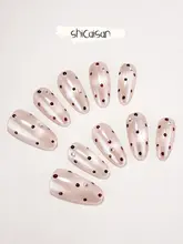 ネイルチップ ハンドメイド 水玉 キャッツアイ ミディアム 上品 きれいめ 透明感