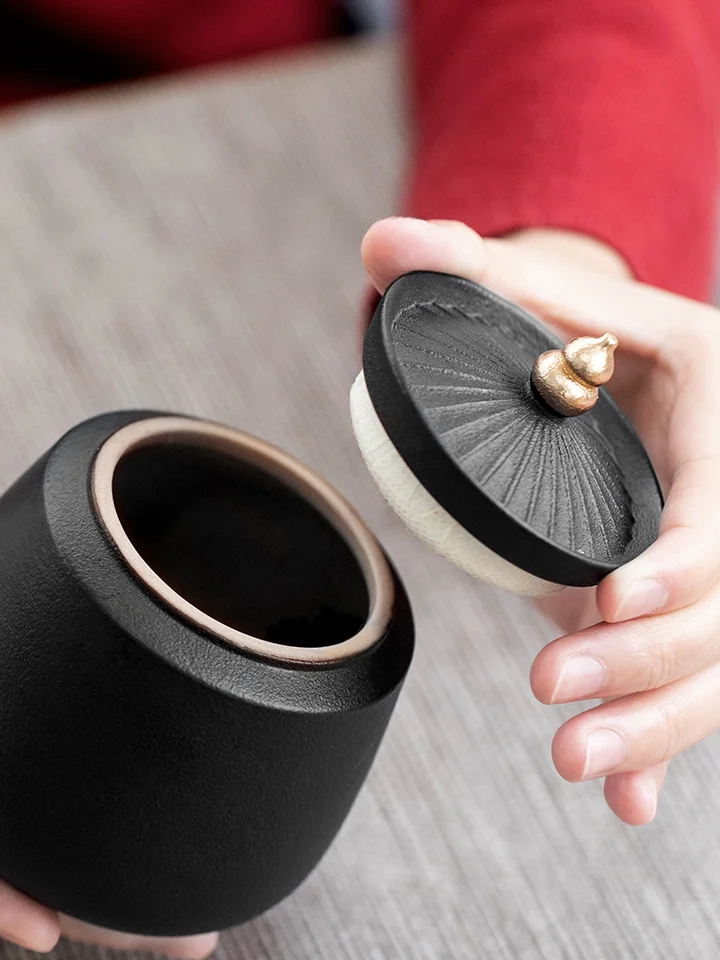 茶葉缶 小型 家庭用 陶器 密閉 防湿