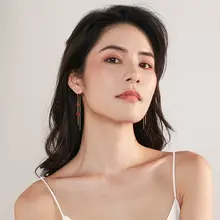 イヤリング レディース イヤーチェーン レッドアゲート ヴィンテージ 上品 きれいめ 秋冬 アクセサリー